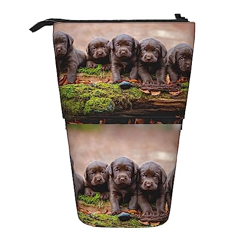 Melbrakin Labrador-Welpen, braune kleine Welpen, Familien-Ständer, Federmäppchen mit Reißverschluss, für Damen, Herren, Jungen, Mädchen von Melbrakin