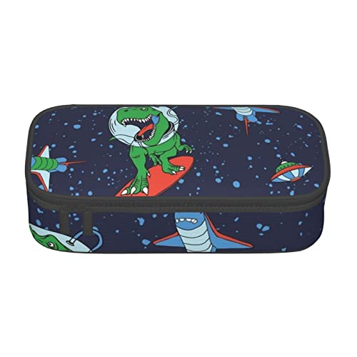 Melbrakin Lustiges Astronauten-Dinosaurier-Raketen-Federmäppchen mit großem Fassungsvermögen für Mädchen und Jungen, bedrucktes Polyester-Schulbüro-Etui von Melbrakin