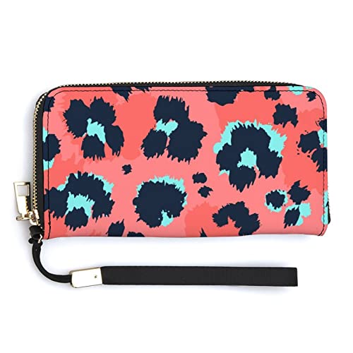 Melbrakin Lustiges Leopardenmuster auf rosa Damen-Handgelenk-Geldbörse, großes Fassungsvermögen, Geldbörsen für Damen, Lange Clutch-Taschen, Bedruckte PU-Handtasche mit Reißverschluss von Melbrakin