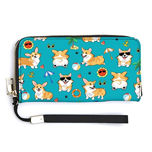 Melbrakin Lustiges Sommermuster, Corgi-Hunde mit Sonnenbrille, Damen-Armband-Geldbörse, große Kapazität, Geldbörsen für Damen, Lange Clutch-Taschen, Bedruckte PU-Handtasche mit Reißverschluss Melbrakin Lustiges Sommermuster, Corgi-Hunde mit Sonnenbrille, Damen-Armband-Geldbörse, große Kapazität, Geldbörsen für Damen, Lange Clutch-Taschen, Bedruckte PU-Handtasche mit Reißverschluss von Melbrakin