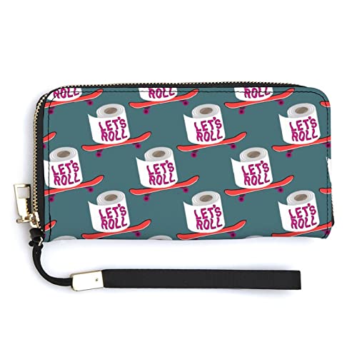 Melbrakin Lustiges Toilettenpapier auf Skateboard Damen-Handgelenk-Geldbörse Große Kapazität Geldbörsen für Damen Lange Clutch-Taschen Bedruckte PU-Handtasche mit Reißverschluss von Melbrakin