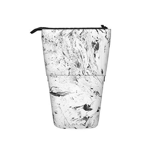 Melbrakin Marmor-Kunst-Schwarz-Weiß-Teleskop-Federmäppchen, Stand-Up-Organizer, Kosmetiktasche, Make-up-Tasche, Schreibwaren-Stiftetui von Melbrakin
