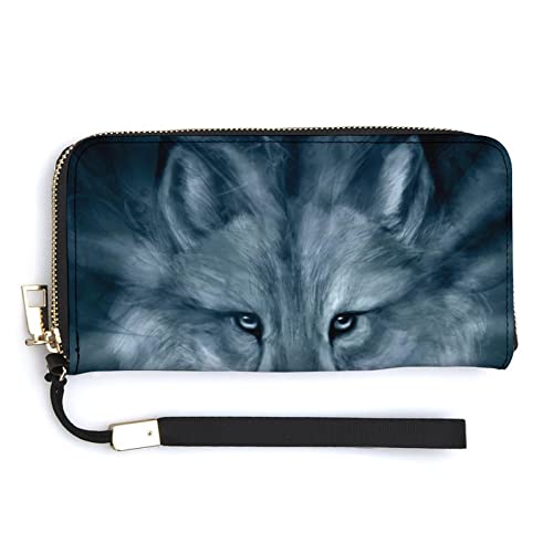 Melbrakin Native American Wolf Art Damen-Handgelenk-Geldbörse, große Kapazität, Geldbörsen für Damen, Lange Clutch-Taschen, Bedruckte PU-Handtasche mit Reißverschluss von Melbrakin