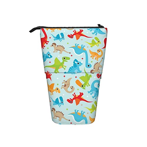 Melbrakin Niedlicher Tanzender Dinosaurier, lustig, bunt, Teleskop-Federmäppchen, Stand-Up-Organizer, Kosmetiktasche, Make-up-Tasche, Schreibwaren-Stiftetui von Melbrakin