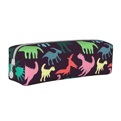 Melbrakin Niedliches Dinosaurier-Muster, Federmäppchen, Stifthalter, Leder, Bleistiftbeutel, Box, Organizer, Reißverschluss, Kosmetik, Make-up, Aufbewahrungstasche von Melbrakin