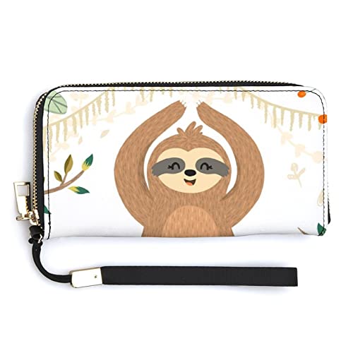 Melbrakin Niedliches Faultier-Yoga-Pose-Baum-Damenarmband-Geldbörse, große Kapazität, Geldbörsen für Damen, Lange Clutch-Taschen, Bedruckte PU-Handtasche mit Reißverschluss von Melbrakin