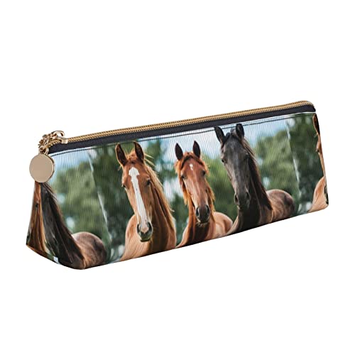 Melbrakin Niedliches Federmäppchen mit Tiermotiv, Pferdemotiv, bedrucktes Leder, für Mädchen, Jungen, Schule, Büro von Melbrakin