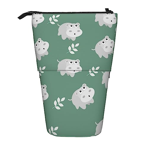 Melbrakin Niedliches Federmäppchen mit Nilpferd-Ständer und Reißverschluss für Damen, Herren, Jungen und Mädchen von Melbrakin