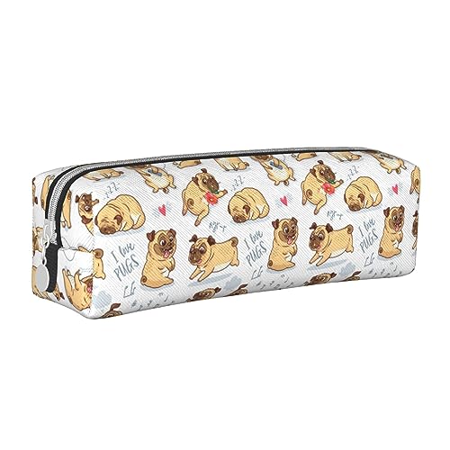 Melbrakin Niedliches Tier-Mops-Hundemuster, Federmäppchen, Stifthalter, Leder, Bleistiftbeutel, Box, Organizer, Reißverschluss, Kosmetik, Make-up, Aufbewahrungstasche Melbrakin Niedliches Tier-Mops-Hundemuster, Federmäppchen, Stifthalter, Leder, Bleistiftbeutel, Box, Organizer, Reißverschluss, Kosmetik, Make-up, Aufbewahrungstasche von Melbrakin