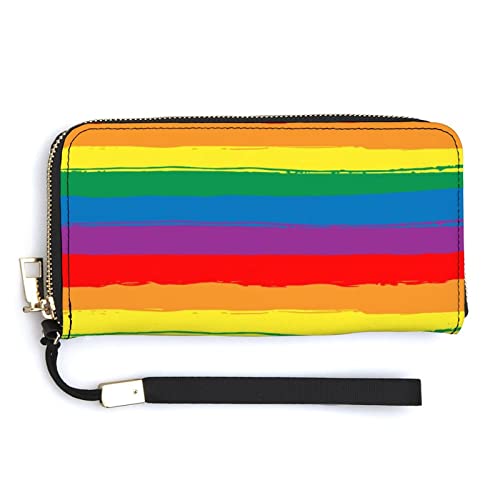 Melbrakin Regenbogen Bunte Streifen LGBT Pride Damen-Handgelenk-Geldbörse Große Kapazität Geldbörsen für Damen Lange Clutch-Taschen Bedruckte PU-Handtasche mit Reißverschluss von Melbrakin