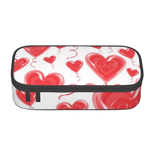 Melbrakin Romantisches rotes Herz-Federmäppchen, großes Fassungsvermögen für Mädchen und Jungen, bedrucktes Polyester-Schulbüro-Etui von Melbrakin