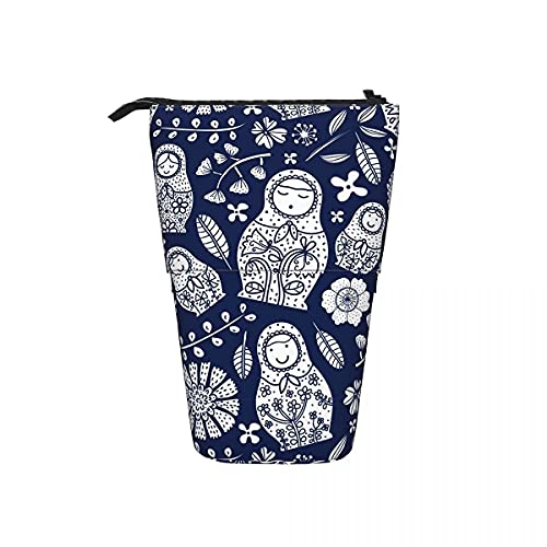 Melbrakin Russische Puppe und Blumen, Teleskop-Federmäppchen, stehender Stifthalter, einziehbares Schreibwarenetui mit tragbaren Taschen, Büro von Melbrakin