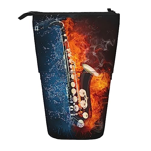 Melbrakin Federmäppchen mit Saxophon, Feuer und EIS, mit Reißverschluss, für Damen, Herren, Jungen und Mädchen von Melbrakin