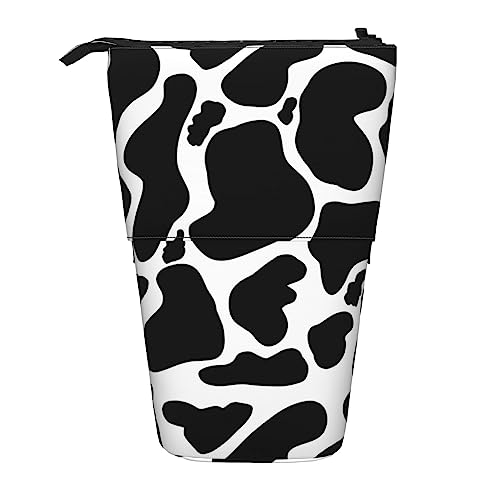 Melbrakin Schlichtes Federmäppchen mit Standfunktion und Kuhflecken in Schwarz und Weiß mit Reißverschluss für Damen, Herren, Jungen und Mädchen von Melbrakin