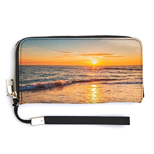 Melbrakin Schöne Sea Sunrise Damen-Geldbörse mit großem Fassungsvermögen, Geldbörsen für Damen, Lange Clutch-Taschen, Bedruckte PU-Handtasche mit Reißverschluss von Melbrakin