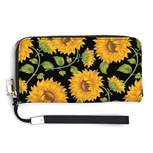 Melbrakin Schöne Sonnenblumen-Damen-Handgelenk-Geldbörse, große Kapazität, Geldbörsen für Damen, Lange Clutch-Taschen, Bedruckte PU-Handtasche mit Reißverschluss von Melbrakin