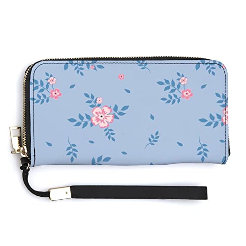 Melbrakin Schöne rosa Blumen Damen-Handgelenk-Geldbörse, große Kapazität, Geldbörsen für Damen, Lange Clutch-Taschen, Bedruckte PU-Handtasche mit Reißverschluss von Melbrakin