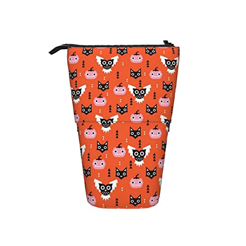 Melbrakin Schwarze Katze, gruselige Eule, Geom, Teleskop-Federmäppchen, Stand-Up-Organizer, Kosmetiktasche, Make-up-Tasche, Schreibwaren-Stiftetui von Melbrakin