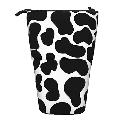 Melbrakin Federmäppchen mit Standfunktion und Reißverschluss für Damen, Herren, Jungen und Mädchen, mit schwarzem Kuhflecken-Tiermuster von Melbrakin