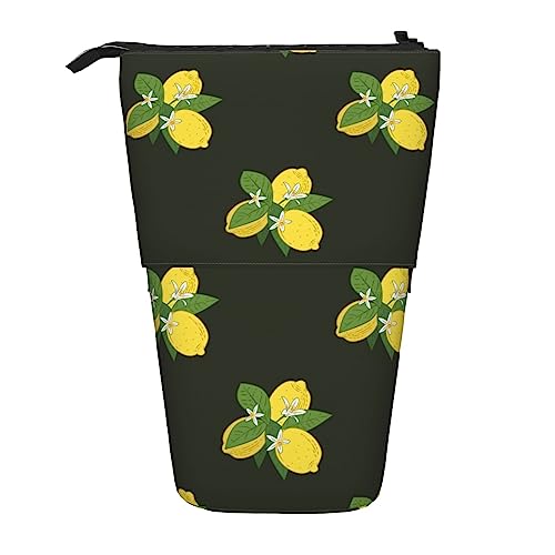 Melbrakin Federmäppchen mit Zitrone und Zweig und Lilienstrauß, schwarz, mit Reißverschluss, für Damen, Herren, Jungen und Mädchen von Melbrakin