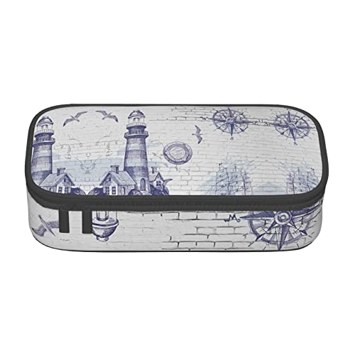 Melbrakin Segelboot-Kompass-Federmäppchen, großes Fassungsvermögen, für Mädchen und Jungen, bedrucktes Polyester-Schulbüro-Etui von Melbrakin