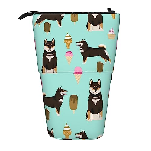 Melbrakin Shiba Inu, schwarz-brauner Mantel, Eiscreme-Hund, Ständer, Federmäppchen mit Reißverschluss, für Damen, Herren, Jungen und Mädchen von Melbrakin