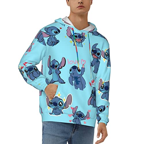 Melbrakin Stitch Herren-Hoodie mit Langen Ärmeln, lustiger 3D-Grafikdruck, Sweatshirt, Pullover, Größe L von Melbrakin