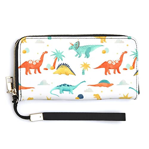 Melbrakin Süße Cartoon-Dinosaurier, Tropische Palmen, Damen-Armband-Geldbörse, große Kapazität, Geldbörsen für Damen, Lange Clutch-Taschen, Bedruckte PU-Handtasche mit Reißverschluss Melbrakin Süße Cartoon-Dinosaurier, Tropische Palmen, Damen-Armband-Geldbörse, große Kapazität, Geldbörsen für Damen, Lange Clutch-Taschen, Bedruckte PU-Handtasche mit Reißverschluss von Melbrakin