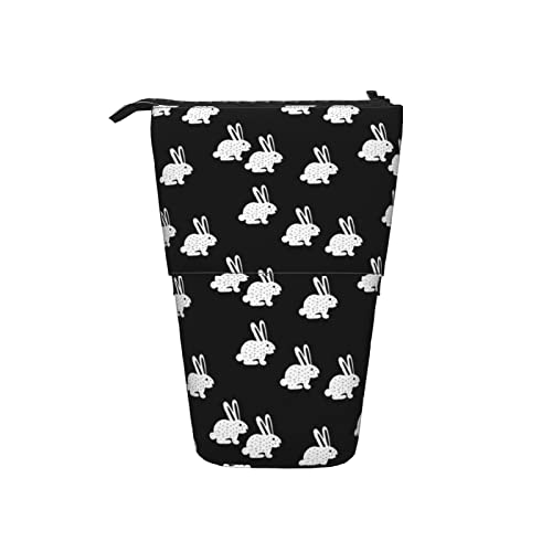 Melbrakin Sweet Bunny Rabbit Kinder-Teleskop-Federmäppchen, Stand-Up-Organizer, Kosmetiktasche, Make-up-Tasche, Schreibwaren-Stiftetui von Melbrakin