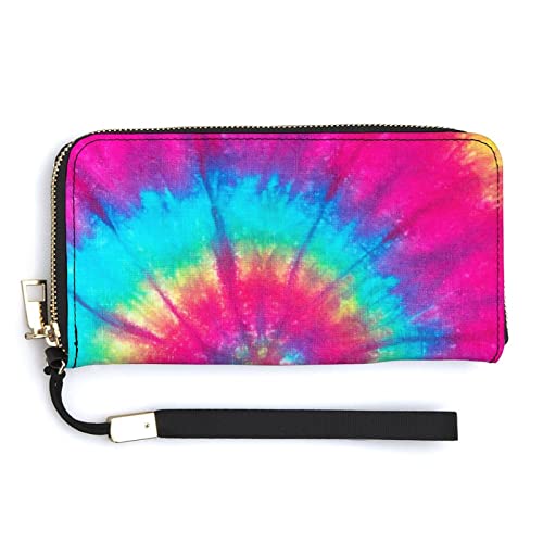 Melbrakin Swirl Rainbow Tie Dye Damen-Handgelenk-Geldbörse, große Kapazität, Geldbörsen für Damen, Lange Clutch-Taschen, Bedruckte PU-Handtasche mit Reißverschluss von Melbrakin