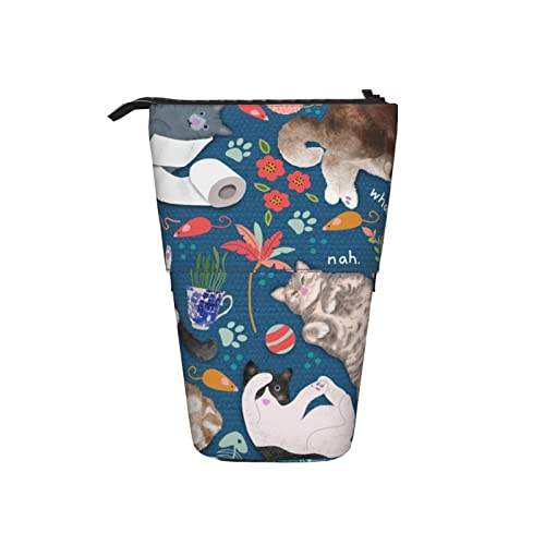 Melbrakin Teleskop-Federmäppchen mit Katzenmuster, Stand-Up-Organizer, Kosmetiktasche, Make-up-Tasche, Schreibwaren-Stiftetui von Melbrakin