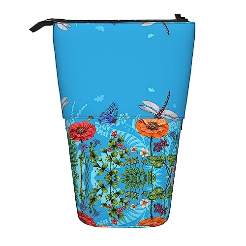 Melbrakin Teleskop-Federmäppchen mit Libelle und Blumen, Stifthalter, Teleskop-Federmäppchen, Tasche für Schreibwaren, für Schule, Büro, Weihnachten2, Einheitsgröße, Taschen-Organizer von Melbrakin