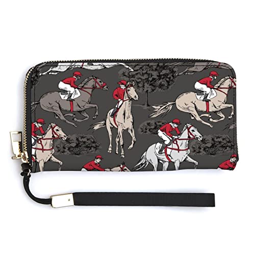 Melbrakin The Running Beautiful Horses Riders Trees Damen-Geldbörse mit großem Fassungsvermögen, Geldbörsen für Damen, Lange Clutch-Taschen, Bedruckte PU-Handtasche mit Reißverschluss von Melbrakin