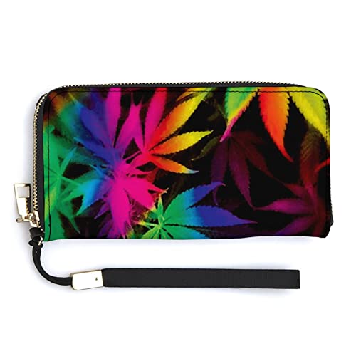Melbrakin Tie Dye Pot Leaf Weeds Damen-Handgelenk-Geldbörse, große Kapazität, Geldbörsen für Damen, Lange Clutch-Taschen, Bedruckte PU-Handtasche mit Reißverschluss von Melbrakin