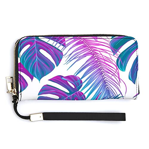 Melbrakin Tropisches Blättermuster in Neonfarben Damen-Handgelenk-Geldbörse Große Kapazität Geldbörsen für Damen Lange Clutch-Taschen Bedruckte PU-Handtasche mit Reißverschluss von Melbrakin