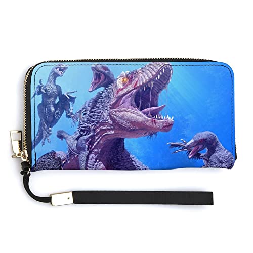Melbrakin Tyrannosaurus Dinosaurier Battle in Hell Creek Damen-Handgelenk-Geldbörse, große Kapazität, Geldbörsen für Damen, Lange Clutch-Taschen, Bedruckte PU-Handtasche mit Reißverschluss von Melbrakin