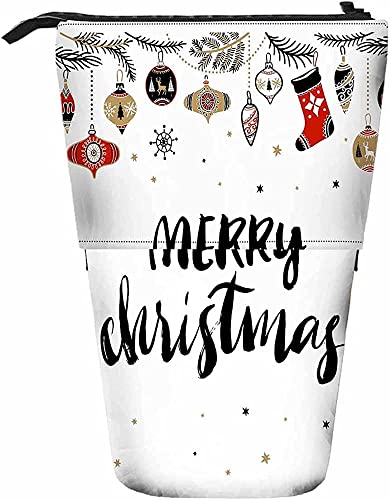 Melbrakin Weihnachten Kalligraphie Teleskop Bleistift Briefpapier Fall Stifte Aufbewahrungsbox mit Reißverschluss für Frauen Männer Jungen Mädchen Moderne Feier Socken Ornament Blatt Kugeln von Melbrakin