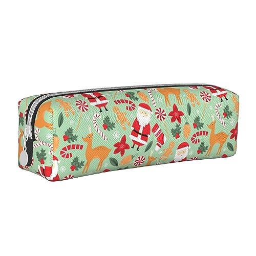 Melbrakin Weihnachten Weihnachtsmann Rentier Lebkuchen Schneeflocken Federmäppchen Beutel Stifthalter Leder Bleistiftbeutel Box Organizer Reißverschluss Kosmetik Make-up Aufbewahrungstasche von Melbrakin