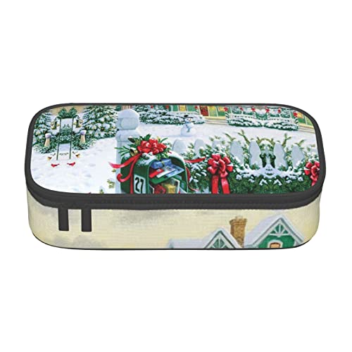 Melbrakin Weihnachts-Briefkasten und Geschenke, Federmäppchen, großes Fassungsvermögen, für Mädchen und Jungen, bedrucktes Polyester-Schulbüro-Etui von Melbrakin