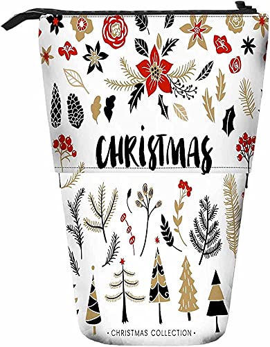 Melbrakin Weihnachts-Set mit Pflanzen, Teleskop-Bleistift-Briefpapieretui, Stifte-Aufbewahrungsbox mit Reißverschluss für Damen, Herren, Jungen, Mädchen, Baum, Blumen, Fichtenzweige, Blätter, Beeren von Melbrakin