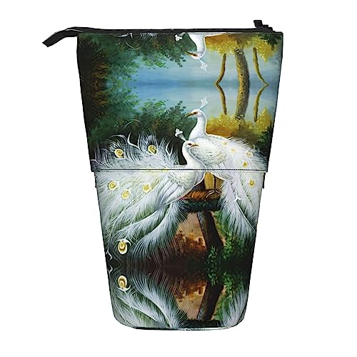 Melbrakin Weißes Pfauen-Teleskop-Federmäppchen, Stifthalter, Teleskop-Federmäppchen, Tasche für Schreibwaren, für Schule, Büro, Weihnachten2, Einheitsgröße, Taschen-Organizer von Melbrakin