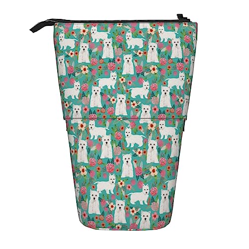 Melbrakin Westie Florals, süßer Hund, West Highland Terrier, niedlicher Ständer, Federmäppchen mit Reißverschluss für Damen, Herren, Jungen und Mädchen von Melbrakin