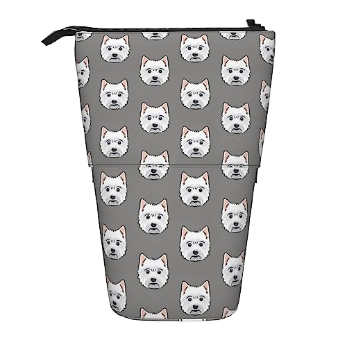 Melbrakin Federmäppchen mit Westie-West-Highland-White-Terrier-Hunden auf grauem Ständer, mit Reißverschluss, für Damen, Herren, Jungen und Mädchen von Melbrakin