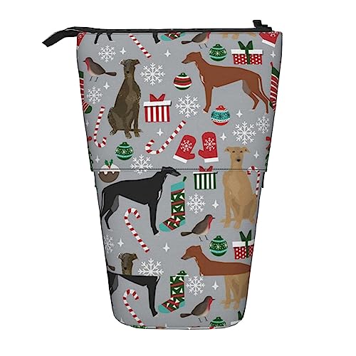 Melbrakin Windhund-Hunde-Weihnachtshund, süßer Weihnachtshund, Federmäppchen, Federmäppchen mit Ständer, Teleskop-Federmäppchen, Ständer, Stifthalter, Stifttasche von Melbrakin