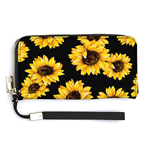 Melbrakin Wunderschönes Damen-Handgelenk-Geldbörse mit Sonnenblumenmuster, großes Fassungsvermögen, Geldbörsen für Damen, Lange Clutch-Taschen, Bedruckte PU-Handtasche mit Reißverschluss von Melbrakin