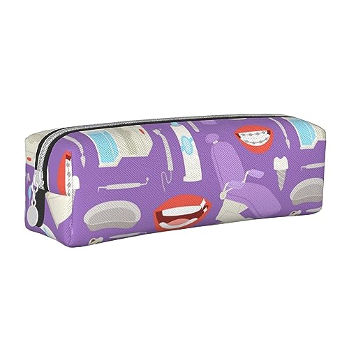 Melbrakin ZahnarztDental Hygienistss Lila Federmäppchen Beutel Stifthalter Leder Bleistiftbeutel Box Organizer Reißverschluss Kosmetik Make-up Aufbewahrungstasche von Melbrakin