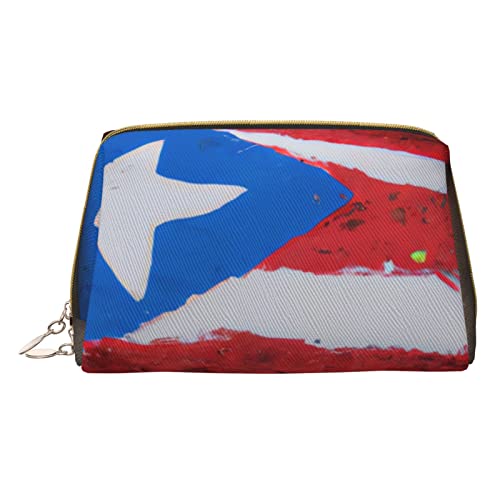 Minimalistische und stilvolle tragbare Make-up-Tasche aus Leder, Bedruckte Kosmetiktasche mit Baum des Lebens und puertoricanischer Flagge für Mädchen und Damen – kleine Größe von Melbrakin
