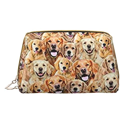 Minimalistische und stilvolle tragbare Make-up-Tasche aus Leder, Bedruckte Kosmetiktasche mit Labrador-Retriever-Hunden für Mädchen und Damen – kleine Größe von Melbrakin