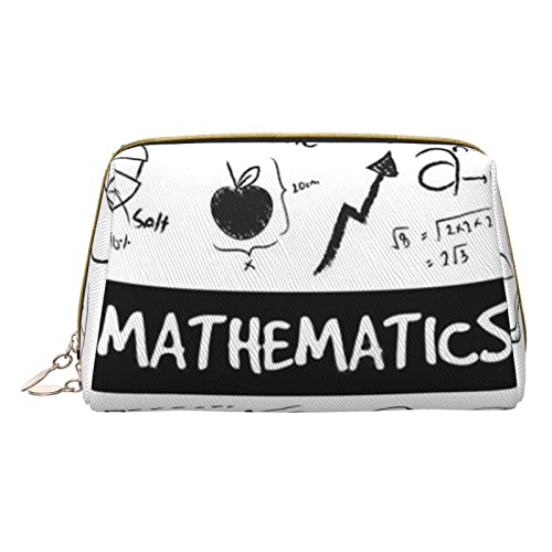 Minimalistische und stilvolle tragbare Make-up-Tasche aus Leder, Bedruckte Kosmetiktasche mit Mathematik-Aufdruck für Mädchen und Damen – kleine Größe von Melbrakin