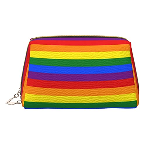 Minimalistische und stilvolle tragbare Make-up-Tasche aus Leder, Bedruckte Kosmetiktasche mit Regenbogenmuster für Mädchen und Damen – kleine Größe Minimalistische und stilvolle tragbare Make-up-Tasche aus Leder, Bedruckte Kosmetiktasche mit Regenbogenmuster für Mädchen und Damen – kleine Größe von Melbrakin